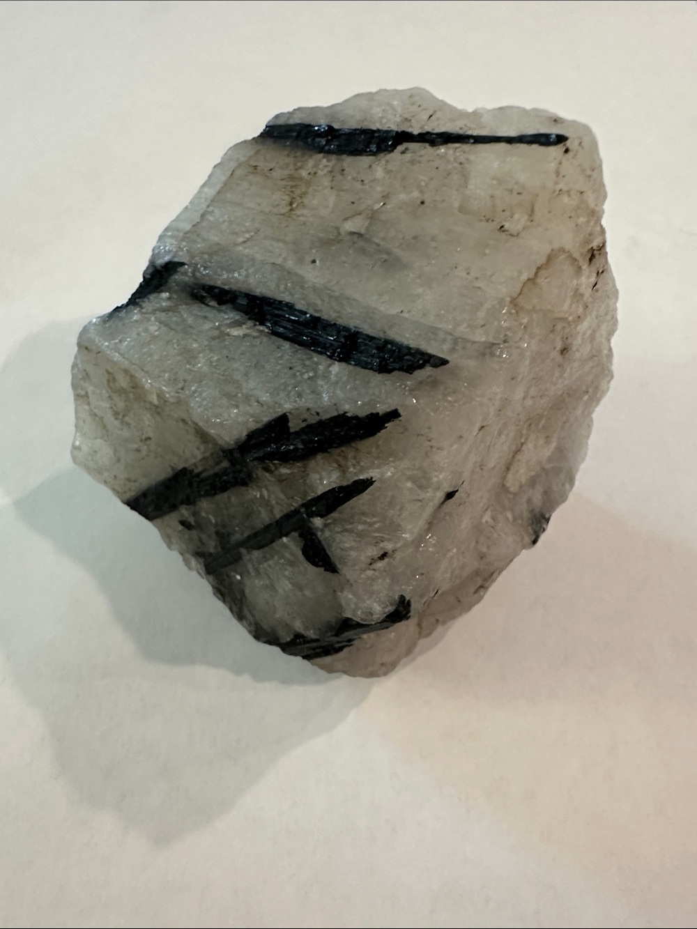 Natural Black Tourmaline Crystal in Quartz Decorative Specimen - Black and White